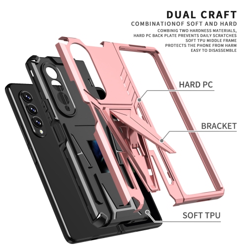 【CSmart】 Shockproof Heavy Duty Rugged Defender Case Kickstand Cover for Samsung Galaxy Z Fold 3 5G, Rose Gold