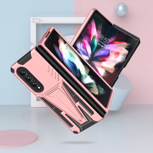 【CSmart】 Shockproof Heavy Duty Rugged Defender Case Kickstand Cover for Samsung Galaxy Z Fold 3 5G, Rose Gold