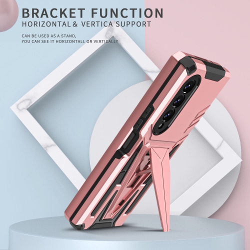 【CSmart】 Shockproof Heavy Duty Rugged Defender Case Kickstand Cover for Samsung Galaxy Z Fold 3 5G, Rose Gold
