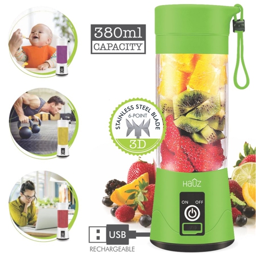 Hauz - Portable Personal Blender, 380 mL Capacity, USB Reachargeable, Green