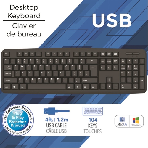 Elink - USB Desktop Keyboard with 104 Keys, 4 Feet Cable, Black