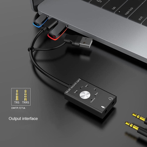 Compact Multi-sound USB and Type-C Sound Card with Noise Reduction Chip with 6 sound effects- PrimeCables®