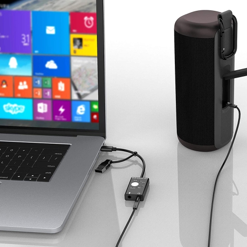 Compact Multi-sound USB and Type-C Sound Card with Noise Reduction Chip with 6 sound effects- PrimeCables®