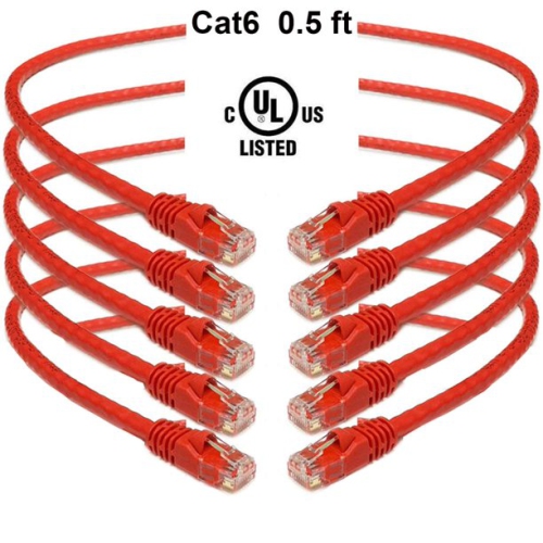 iMBAPrice 0.5 Feet(6 Inch) Cat6 Short Nework Cable - Premium Grade RJ45 Ethernet Snagless Patch Cord Red