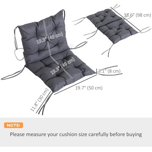 Outsunny Patio Chair Cushions Set of 2, 39" x 20" x 3" Outdoor Tufted Cushion Set with Ties for Indoor Outdoor Garden Furniture, Dark Grey