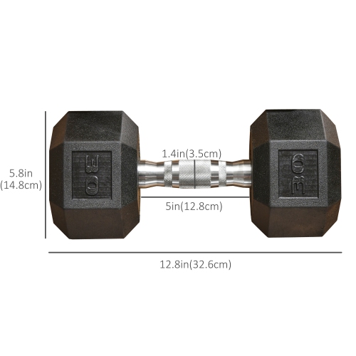 Soozier Rubber Dumbbells Weight Set, Total 60lbs, 30lbs Each, Dumbbell Hand Weight for Body Fitness Training for Home Office Gym, Black