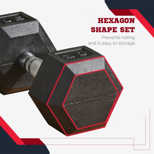 Soozier Rubber Dumbbells Weight Set, Total 60lbs, 30lbs Each, Dumbbell Hand Weight for Body Fitness Training for Home Office Gym, Black