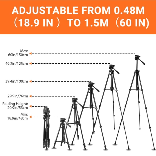 Lightweight Tripod 60" High Quality , Aluminum Travel/Camera/Phone Tripod With Carry Bag