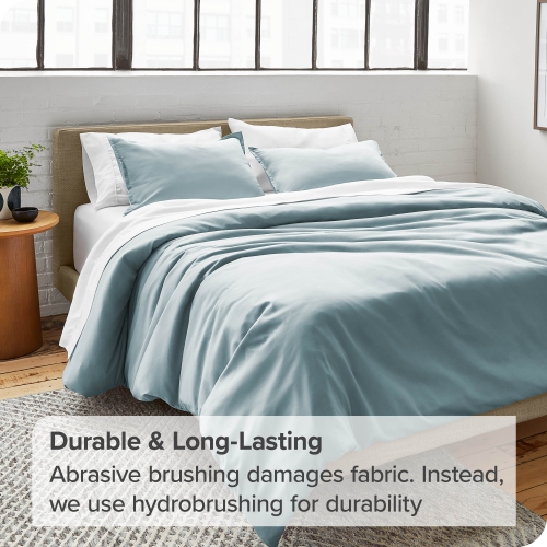 Bare Home Duvet Cover and Sham Set - Premium 1800 Ultra-Soft Brushed Microfiber - Hypoallergenic, Easy Care, Wrinkle Resistant - Queen, Light Blue