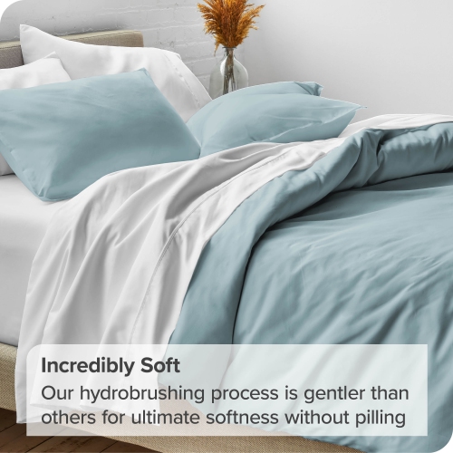 Bare Home Duvet Cover and Sham Set - Premium 1800 Ultra-Soft Brushed Microfiber - Hypoallergenic, Easy Care, Wrinkle Resistant - Queen, Light Blue