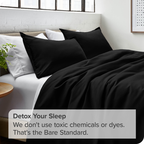 Bare Home Duvet Cover and Sham Set - Premium 1800 Ultra-Soft Brushed Microfiber - Hypoallergenic, Easy Care, Wrinkle Resistant - Queen, Black