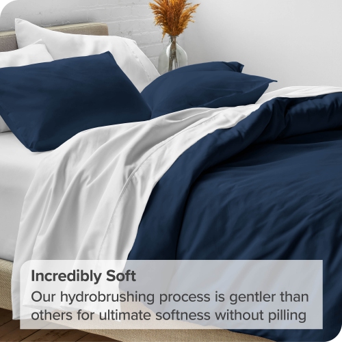 Bare Home Duvet Cover and Sham Set - Premium 1800 Ultra-Soft Brushed Microfiber - Hypoallergenic, Easy Care, Wrinkle Resistant - Queen, Dark Blue