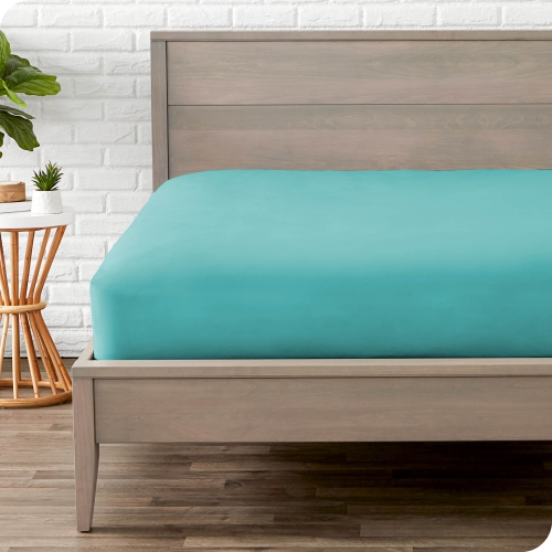 BARE HOME  Fitted Bottom Sheet - Premium 1800 Ultra-Soft Wrinkle Resistant Microfiber - Hypoallergenic - Deep Pocket - Queen, Aqua