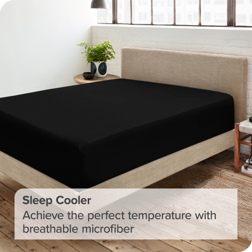 Bare Home Fitted Bottom Sheet - Premium 1800 Ultra-Soft Wrinkle Resistant Microfiber - Hypoallergenic - Deep Pocket - King, Black