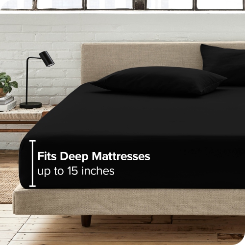 Bare Home Fitted Bottom Sheet - Premium 1800 Ultra-Soft Wrinkle Resistant Microfiber - Hypoallergenic - Deep Pocket - King, Black