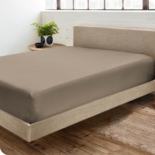 Drap du bas ajusté de Bare Home - microfibre ultra-douce anti-plis 1800 - Hypoallergénique - Pochette profonde - Grand lit, taupe