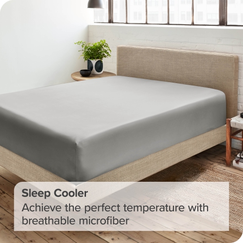 Bare Home Fitted Bottom Sheet - Premium 1800 Ultra-Soft Wrinkle Resistant Microfiber - Hypoallergenic - Deep Pocket - Twin XL, Light Grey