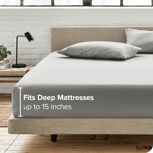 Bare Home Fitted Bottom Sheet - Premium 1800 Ultra-Soft Wrinkle Resistant Microfiber - Hypoallergenic - Deep Pocket - Twin XL, Light Grey