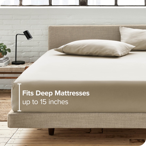 Bare Home Fitted Bottom Sheet - Premium 1800 Ultra-Soft Wrinkle Resistant Microfiber - Hypoallergenic - Deep Pocket - Twin XL, Sand