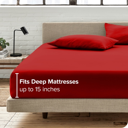 Bare Home Fitted Bottom Sheet - Premium 1800 Ultra-Soft Wrinkle Resistant Microfiber - Hypoallergenic - Deep Pocket - Twin XL, Red