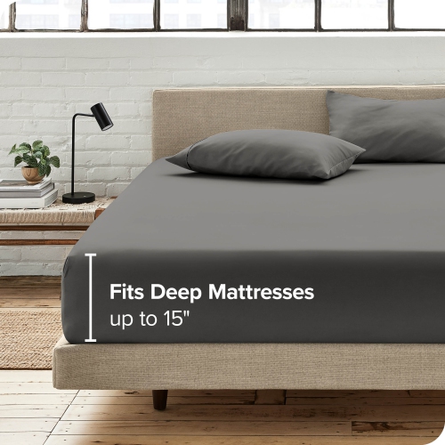 Bare Home Fitted Bottom Sheet - Premium 1800 Ultra-Soft Wrinkle Resistant Microfiber - Hypoallergenic - Deep Pocket - Split Head Flex King, Grey