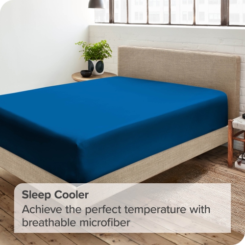 Bare Home Fitted Bottom Sheet - Premium 1800 Ultra-Soft Wrinkle Resistant Microfiber - Hypoallergenic - Deep Pocket - Twin XL, Medium Blue