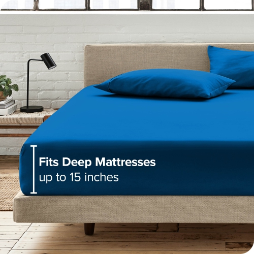 Bare Home Fitted Bottom Sheet - Premium 1800 Ultra-Soft Wrinkle Resistant Microfiber - Hypoallergenic - Deep Pocket - Twin XL, Medium Blue