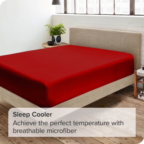 Bare Home Fitted Bottom Sheet - Premium 1800 Ultra-Soft Wrinkle Resistant Microfiber - Hypoallergenic - Deep Pocket - Queen, Red