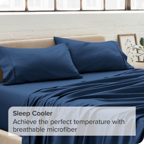 Bare Home Premium 1800 Ultra-Soft Microfiber Pillowcase Set - Double Brushed - Hypoallergenic - Wrinkle Resistant - Standard, Dark Blue