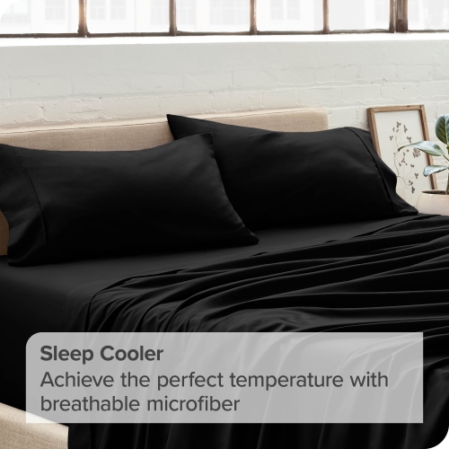 Bare Home Premium 1800 Ultra-Soft Microfiber Pillowcase Set - Double Brushed - Hypoallergenic - Wrinkle Resistant - Standard, Black