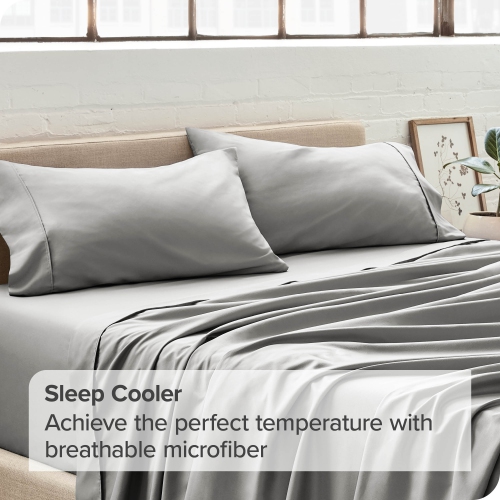 Bare Home Premium 1800 Ultra-Soft Microfiber Pillowcase Set - Double Brushed - Hypoallergenic - Wrinkle Resistant - Standard, Light Grey