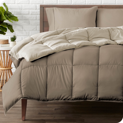BARE HOME  Reversible Comforter - Goose Down Alternative - Ultra-Soft - Premium 1800 Series - Hypoallergenic - Breathable - Queen, Taupe/sand