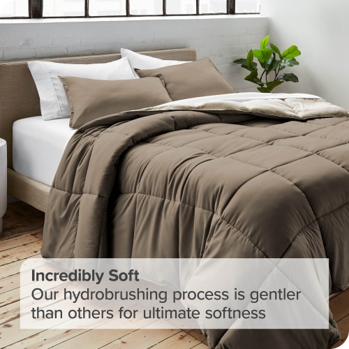 Bare Home Reversible Comforter - Goose Down Alternative - Ultra-Soft - Premium 1800 Series - Hypoallergenic - Breathable - Queen, Taupe/Sand