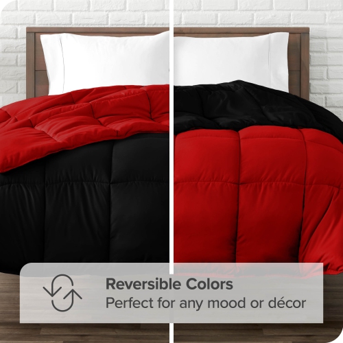 Bare Home Reversible Comforter - Goose Down Alternative - Ultra-Soft - Premium 1800 Series - Hypoallergenic - Breathable - Oversized Queen, Black/Red