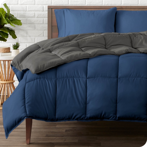 Bare Home Reversible Comforter - Goose Down Alternative - Ultra-Soft - Premium 1800 Series - Hypoallergenic - Breathable - Oversized Queen, Dark