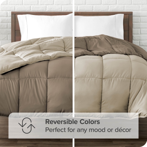 Bare Home Reversible Comforter - Goose Down Alternative - Ultra-Soft - Premium 1800 Series - Hypoallergenic - Breathable - Twin/Twin XL, Taupe/Sand