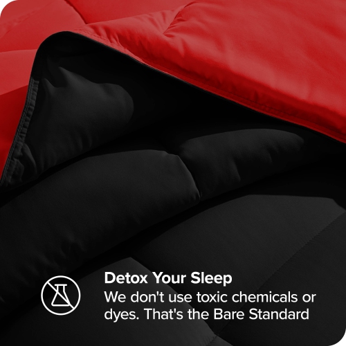 Douillette réversible Bare Home - duvet d'oie - Ultra-Soft - Série 1800 Premium - Hypoallergénique - très grand lit californien, noir-rouge