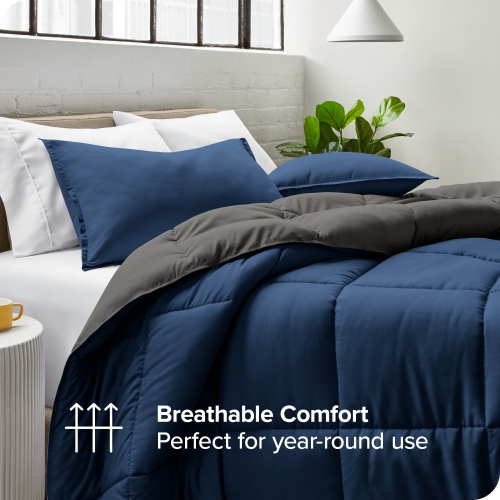 Bare Home Reversible Comforter - Goose Down Alternative - Ultra-Soft - Premium 1800 Series - Hypoallergenic - Breathable - Twin/Twin XL, Dark