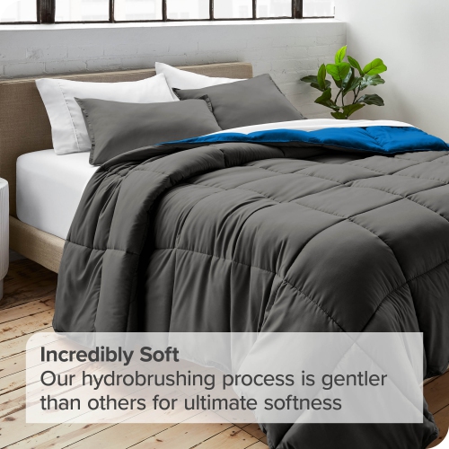 Bare Home Reversible Comforter - Goose Down Alternative - Ultra-Soft - Premium 1800 Series - Hypoallergenic - Breathable - Twin/Twin XL, Grey/Medium
