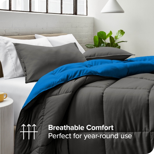 Bare Home Reversible Comforter - Goose Down Alternative - Ultra-Soft - Premium 1800 Series - Hypoallergenic - Breathable - Twin/Twin XL, Grey/Medium