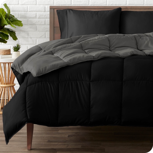 Bare Home Reversible Comforter - Goose Down Alternative - Ultra-Soft - Premium 1800 Series - Hypoallergenic - Breathable - Oversized King, Black/Grey