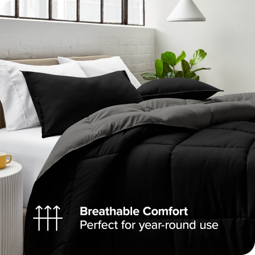 Bare Home Reversible Comforter - Goose Down Alternative - Ultra-Soft - Premium 1800 Series - Hypoallergenic - Breathable - Twin/Twin XL, Black/Grey