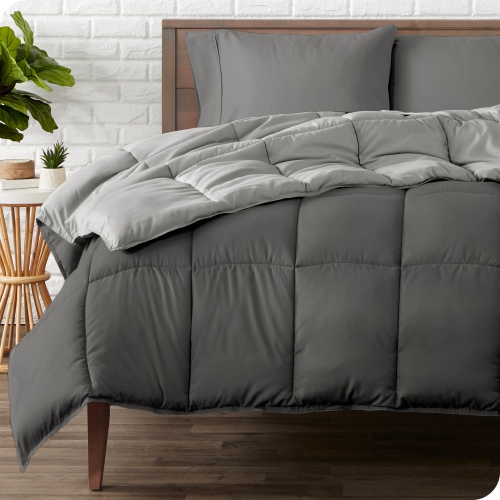 Bare Home Reversible Comforter - Goose Down Alternative - Ultra-Soft - Premium 1800 Series - Hypoallergenic - Breathable - Oversized Queen, Grey/Ligh