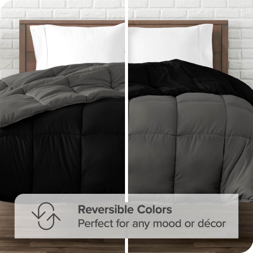 Bare Home Reversible Comforter - Goose Down Alternative - Ultra-Soft - Premium 1800 Series - Hypoallergenic - Breathable - Oversized Queen, Black/Grey