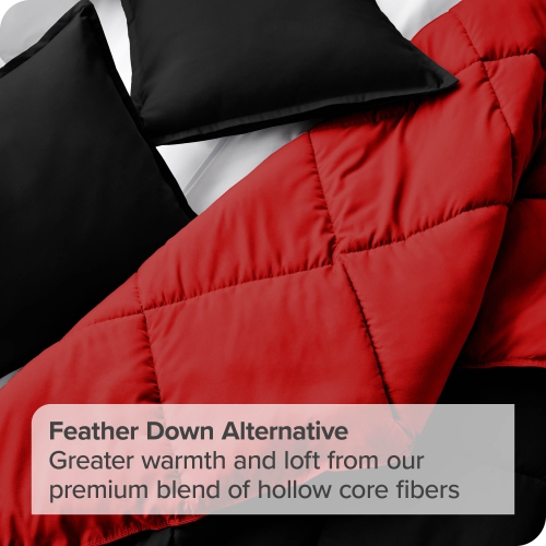 Bare Home Reversible Comforter - Goose Down Alternative - Ultra-Soft - Premium 1800 Series - Hypoallergenic - Breathable - Oversized King, Black/Red