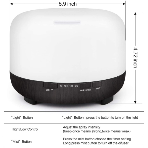 Essential Oil Diffusers, 7-in-1 500ml water tank with remote control, black ebony color aroma diffuser, cold mist humidifier, 4 timers, 7-color soft