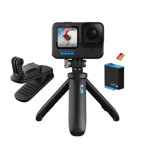GoPro HERO9 Black MEGA Bundle - GoPro HERO 9 Black +2 Spare Battery + The Handler Tripod + Compact Case + 64 GB MicroSD Card + Travel Case and +50