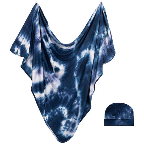 Bazzle Baby Forever Swaddle & Hat Set - 0 to 3 Months - Navy Tie-Dye