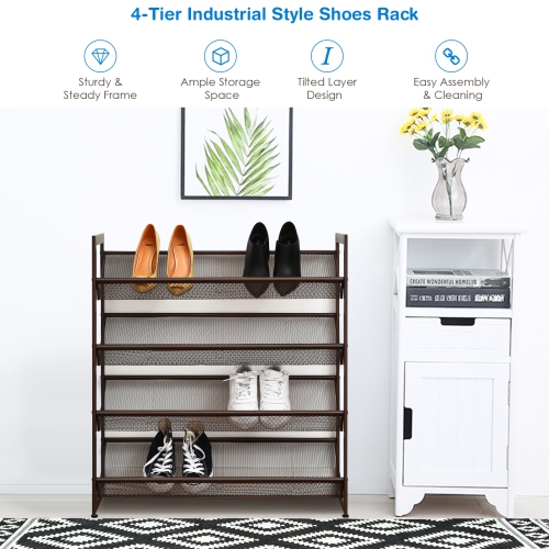 Topbuy Iron Shoe Shelf 2/3/4-Tier Space Saving Layered Shoes Shelving Shoes Storage Organizer