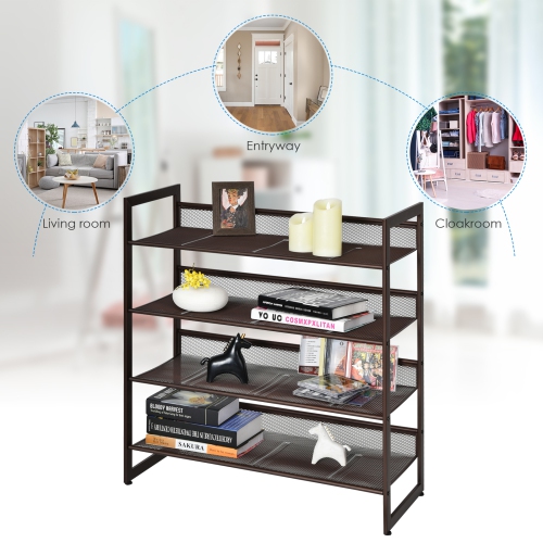 Topbuy Iron Shoe Shelf 2/3/4-Tier Space Saving Layered Shoes Shelving Shoes Storage Organizer